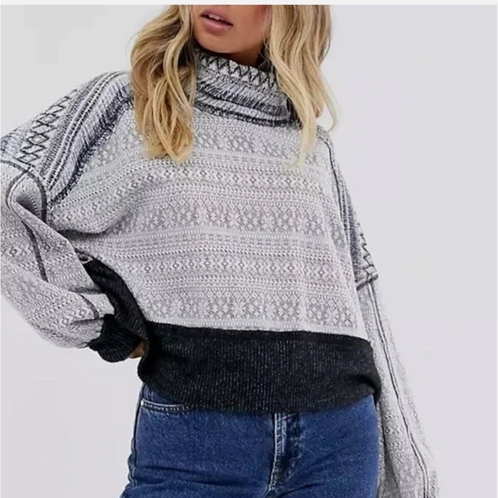 We The Free People Small At Lodge Turtleneck Sweater Pullover Nordic Gray XS